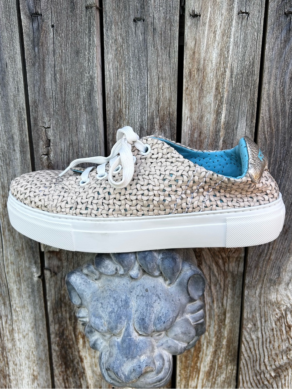 Thierry Rabotin Fifty-12 Alessia Woven Leather Platform Sneaker Straw Tan 41